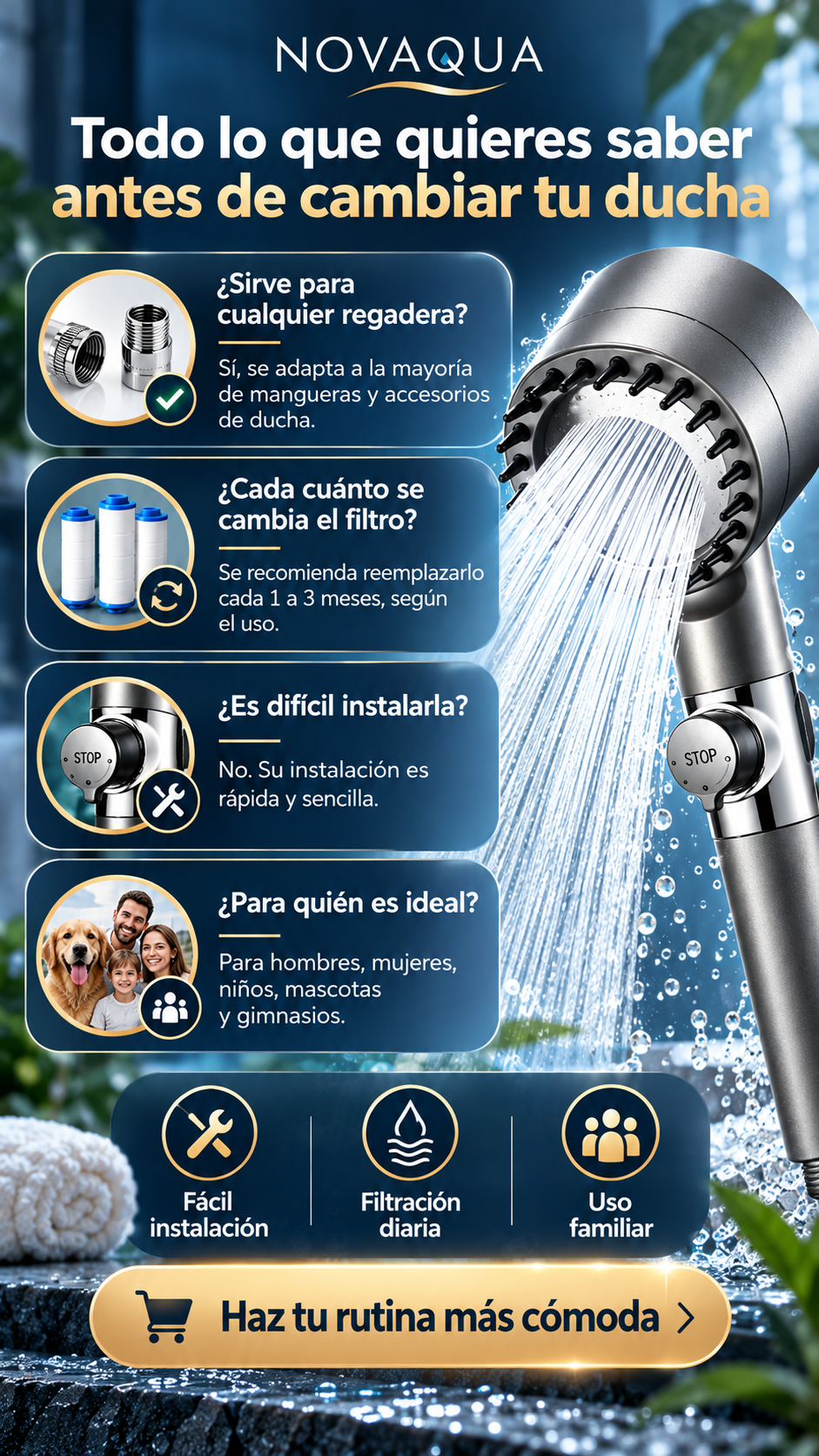 NOVAQUA™ | Ducha Filtrante 3 Modos + Masaje