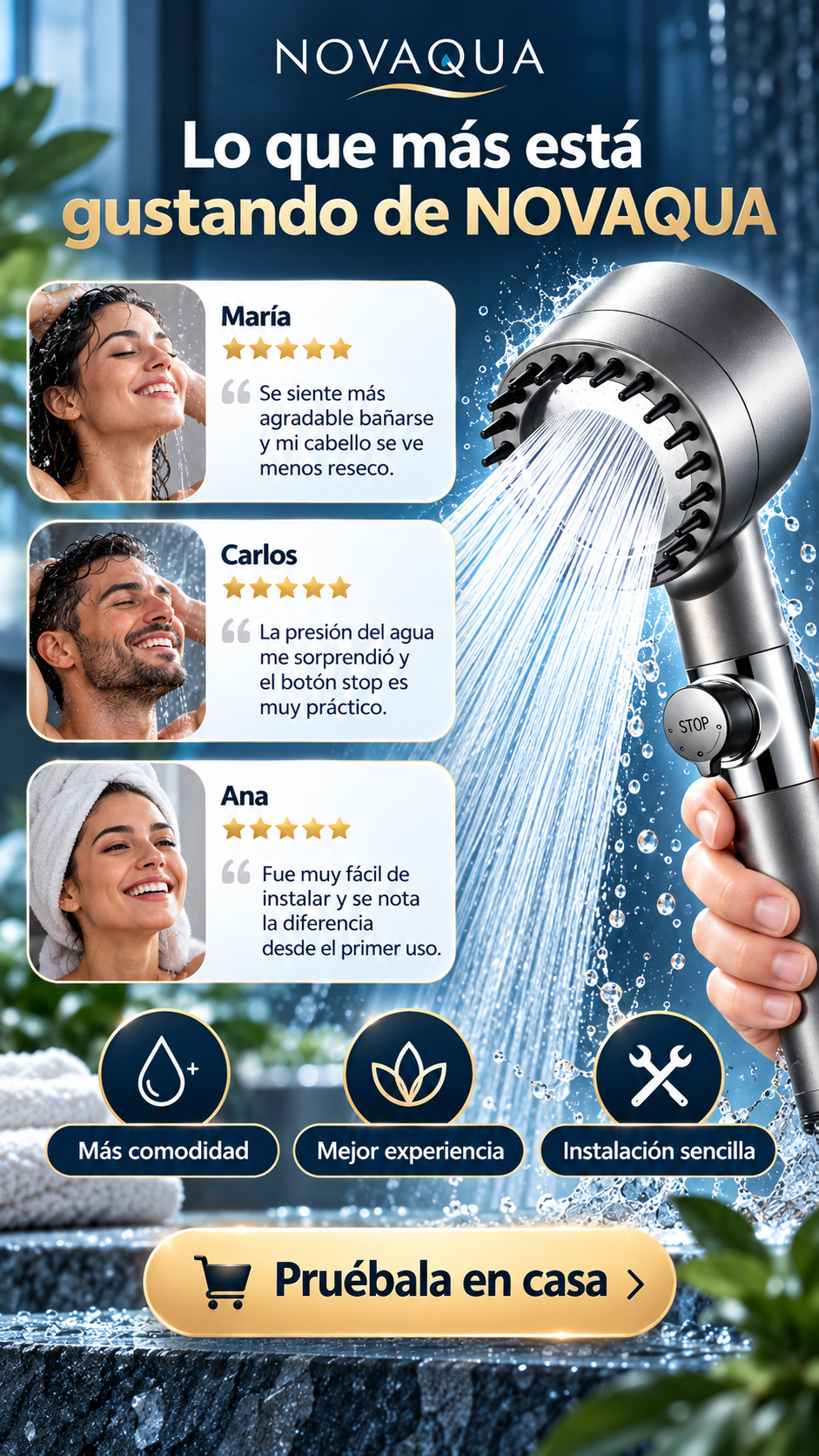 NOVAQUA™ | Ducha Filtrante 3 Modos + Masaje